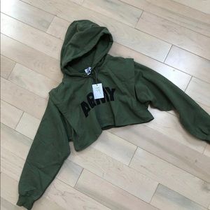 S&R Ronny Kobo olive green Matt cut off hooded sweatshirt
